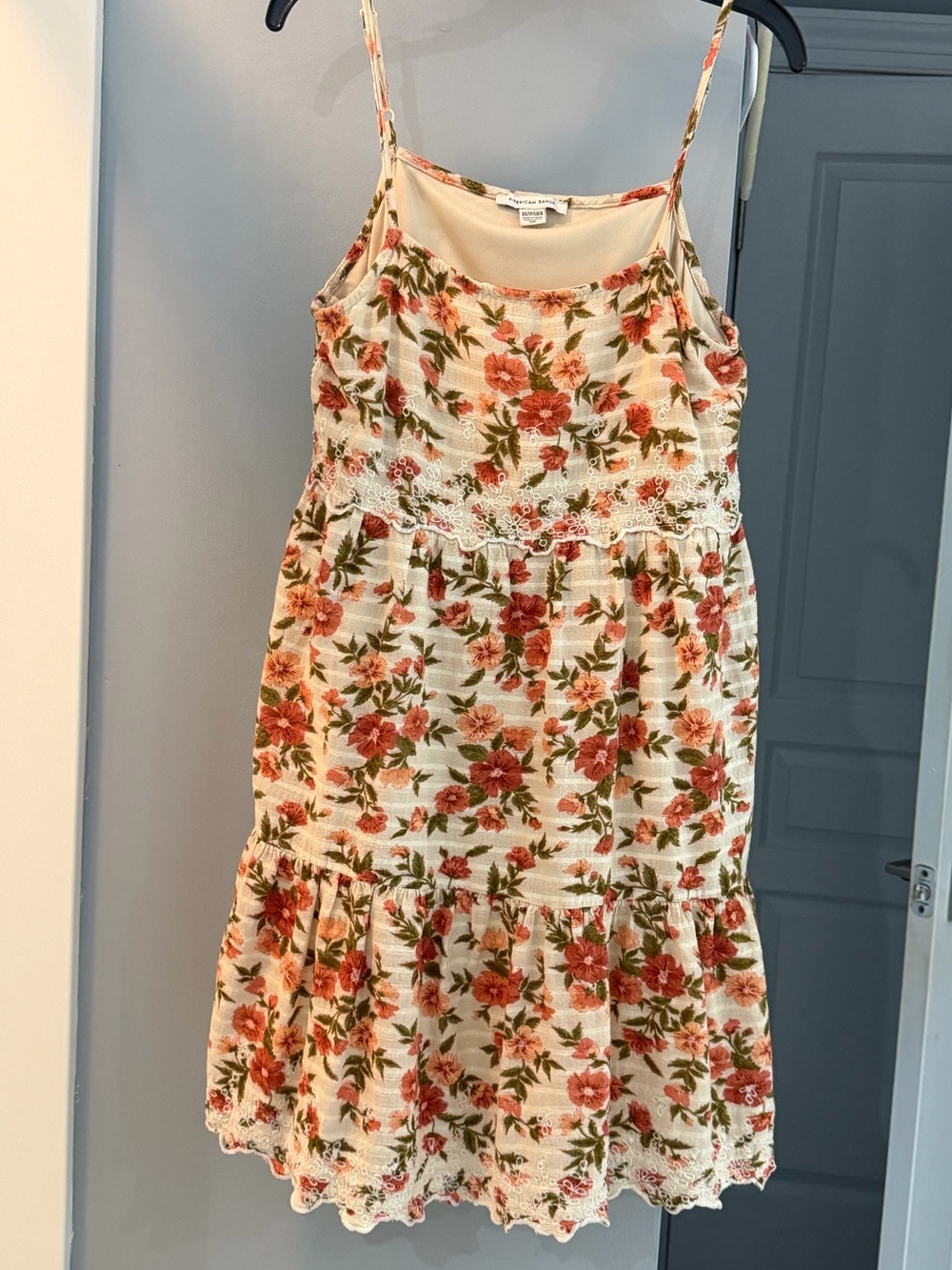 American Eagle Outfitters Cream Dress with Coral Floral Print
